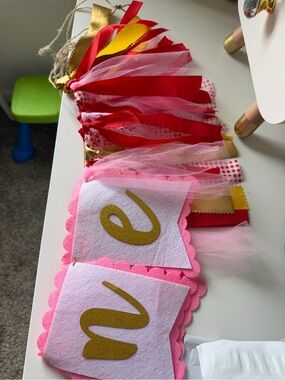 SHEIN Pink, Red and Gold Felt Letter Garland Banner